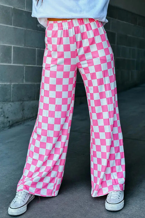 'Lola' Checkered Wide Leg Pants - Celes Fashion